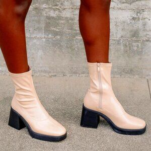 Lulus Hughez Almond Platform Mid-calf Boots Beige - Size 7